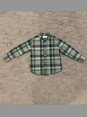 Plaid Button Down Shirt - Size 5 - Green Kids' Shirt - Long Sleeve Button Down